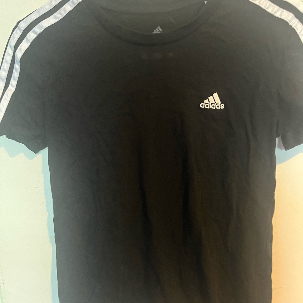 Adidas Black T-Shirt with White Stripes
